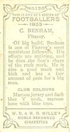 1933 Wills's Victorian Footballers (Small) #130 Colin Benham Back
